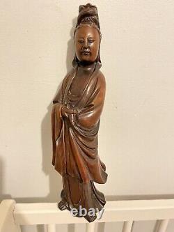 Authentique Grande Statue Antique Chinoise Qing du BODHISATTVA GUANYIN KWAYIN de 32 cm de hauteur.