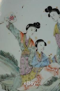 Bassin De Bol En Porcelaine Chinoise Belles Femmes Dans Le Jardin Qing 42cm Grand Antique