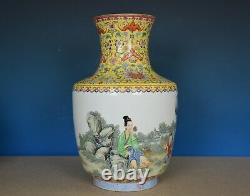 Beau Grand Vase Chinois Antique De Porcelaine De Rose De Famille Marqué Qianlong B802