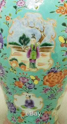 Beaux Grand Miroir Paire Chinois Famille Vases En Porcelaine Rose 19