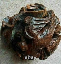 Belle Antique Grand Lourd Chinois Root Carving Dragon Phoenix