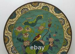 Belle Antiquité Chinoise Cloisonne Grande Plaque Avec Bird & Lotus Qin Dyna/g0021