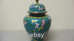 Belle Grand Antique Chinois Cloisonné 11.5 Pot Lidded / Vase
