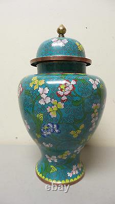 Belle Grand Antique Chinois Cloisonné 11.5 Pot Lidded / Vase