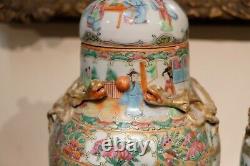 Belle Paire De Grands Vases Antiques Chinois De Médaillon De Rose, 19ème C