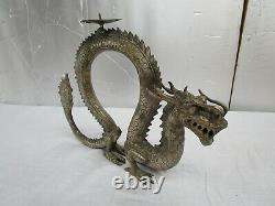 Belle Vintage Grande Laiton / Bronze Statue De Dragon Chinois Bougeoir