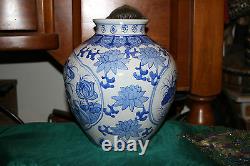 Bleu Chinois & Bulbous Blancs Vase De Porcelaine Canards Peints Fleurs Grande Taille