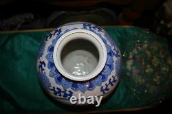 Bleu Chinois & Bulbous Blancs Vase De Porcelaine Canards Peints Fleurs Grande Taille