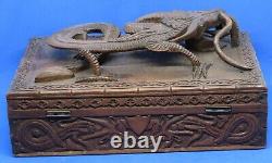 Boîte à dragons chinois en bois du XIXe siècle, antiquité orientale de grande taille