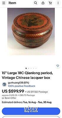 Boîte ancienne en bois laqué chinois, de grande taille et peinte à la main