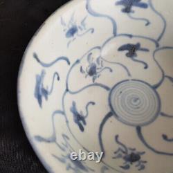 Bol chinois antique de grande taille Tek Sing Junk 1822 RARE ! Porcelaine bleue et blanche