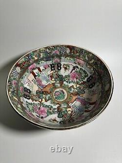 Bol en porcelaine de Canton de la famille rose chinoise antique vintage de grande taille 10