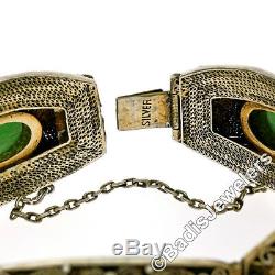 Bracelet Fantaisie En Filigrane De Jade Ovale Ancien En Argent Sterling Doré À La Chinoise