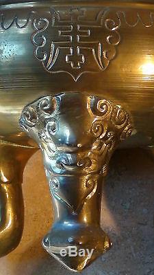 Brûleur Encens Bronze Antique 19c, Grand Laiton, Bronze Sur Support, Foo-dog Sur Un Couvercle