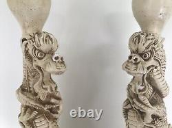 C1930s Grande Paire Vintage Ancienne Chines Lampes De Table Dragon Chinoises