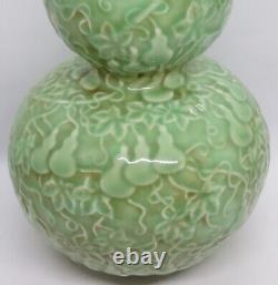 Céladon Vert Chinois Glaçure Vintage Victorien Oriental Antique Grand Vase De Gourde