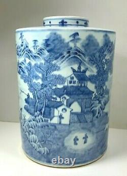 Chine Antique Chinois Qing Thé Caddy Bleu Porcelaine Blanche Grand 18ème C