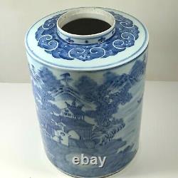 Chine Antique Chinois Qing Thé Caddy Bleu Porcelaine Blanche Grand 18ème C