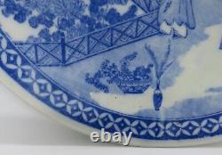 Chine Exportation Bleu & Blanc Vintage Victorien Oriental Antiquité Grande Assiette