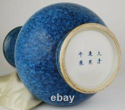 Chine Grand Cobalt Flambé Glaze Long Col Vase Kangxi Mark