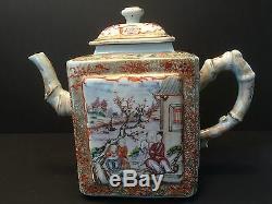 Chinese Antique Grande Palette Mandarin Teapot, Période Qianlong, Ca 1770
