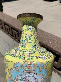 Chinese Grand Antique Émail Cloisonné Vase Avec Des Fleurs Paire