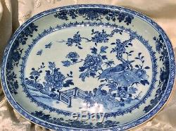 Chinese Grand Antique Porcelaine 18 C 14 Qianlong Chargeur Blue Birds Blanc