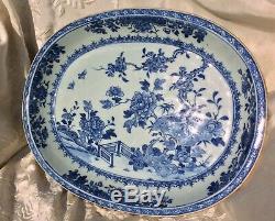 Chinese Grand Antique Porcelaine 18 C 14 Qianlong Chargeur Blue Birds Blanc