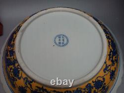 Chinese Grand Dish Jaune Fond Blue Dragon Pattern Oriental Collection