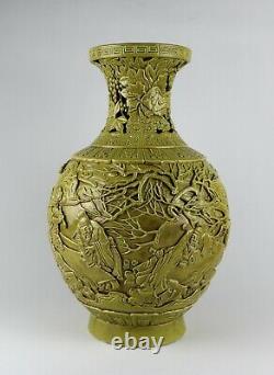 Chinese Qianlong Mark 19ème 20ème C Grande Vase De Porcelaine Sculptée