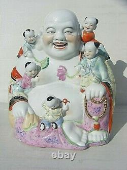 Chinese Rugissant Bouddha Porcelaine Grand Sceau Marque 12 Pouces En Hauteur