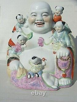 Chinese Rugissant Bouddha Porcelaine Grand Sceau Marque 12 Pouces En Hauteur