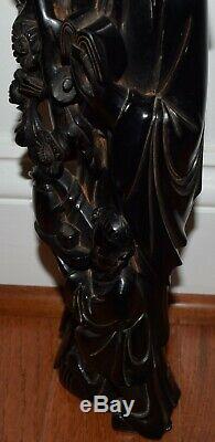 Chinois Antique Cerise Ambre Bakélite Dieu Immortel Statue Figurine Grand 14po