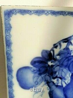Chinois Antique Fine Large Blue And White Porcelaine Plaque Panneau Signé Shuzan