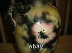 Chinois Antique Japonais Moriage Satsuma Vase Fleurs Peintes Poignées Grandes