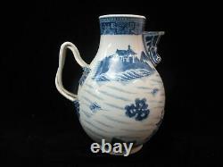 Chinois Export Porcelaine Grande Antique Canton Blue White Double Handle Pitcher