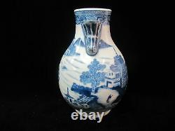 Chinois Export Porcelaine Grande Antique Canton Blue White Double Handle Pitcher