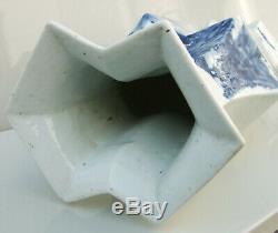 Chinois Grand Calligraphique Peint Vase En Porcelaine En Forme De Double Losange Qing