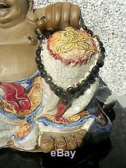 Chinois Rire Bouddha Shiwan Crackle Glaze Grand