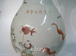 Chinois Tongzhi Qing Dynasty Mark Porcelain Iron Red Famille Verte Grand Vase