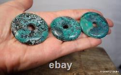 Collection importante de 3 disques en turquoise antique chinois