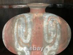 Deux Grands Vases De Poterie En Céramique Peints Chinois Antiques En Forme De Ver À Soie, Dynastie Han