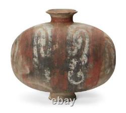 Deux Grands Vases De Poterie En Céramique Peints Chinois Antiques En Forme De Ver À Soie, Dynastie Han
