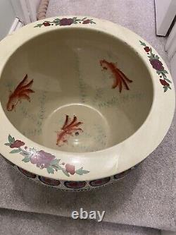 Extra Grand Chinois Jardiniere Koi Fish Bowl Porcelaine, & Potterie Vintage