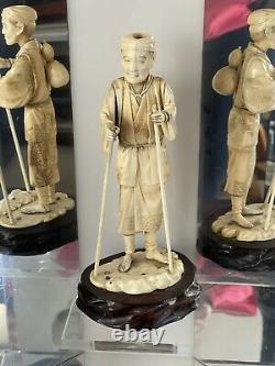 Fabuleux Grand 19ème Siècle Sculpté Chinois Oriental Figurine Masculine
