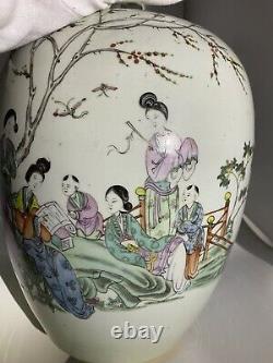 Fantastique Grand Antique Porcelaine Chinois Vase/jar Pêche Blossom Arbre Et Famille