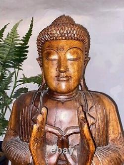 Fantastique Grande 32 Ancienne Statue De Bouddha En Bois Chinois