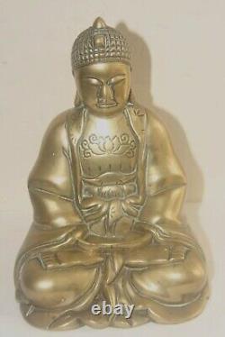Figure en laiton de Bouddha assis chinois antique de grande taille
