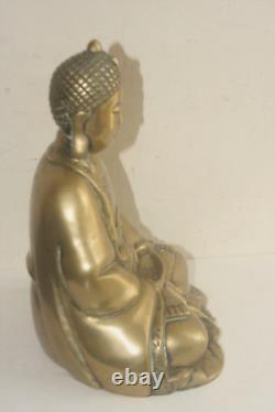 Figure en laiton de Bouddha assis chinois antique de grande taille