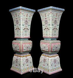Fine Et Très Grande Paire De Vases Gu Chinois D'époque République